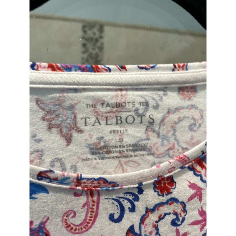 Talbots Womens Paisley Floral Blouse Top Short Sleeve White Red Blue PL LP NWT - Picture 4 of 8